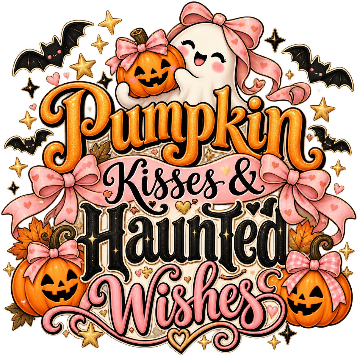 Pumpkin Kisses & Haunted Wishes original artwork