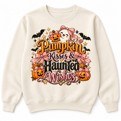 Pumpkin Kisses & Haunted Wishes crewneck product mockup